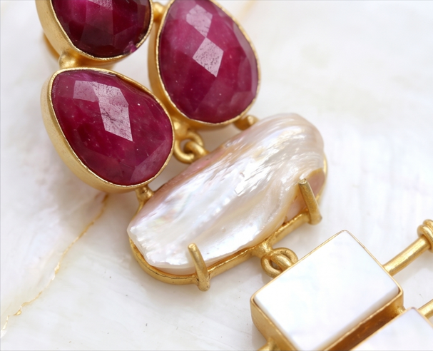 Gemstone & Mother of Pearl Dangler Earrings - Beaded Treasures