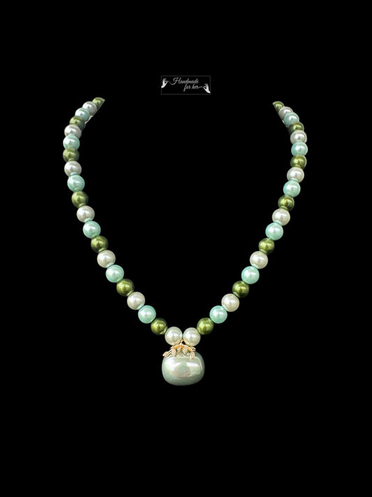 Handmade Pastel Faux Pearl Necklace with Unique Pendant - Beaded Treasures