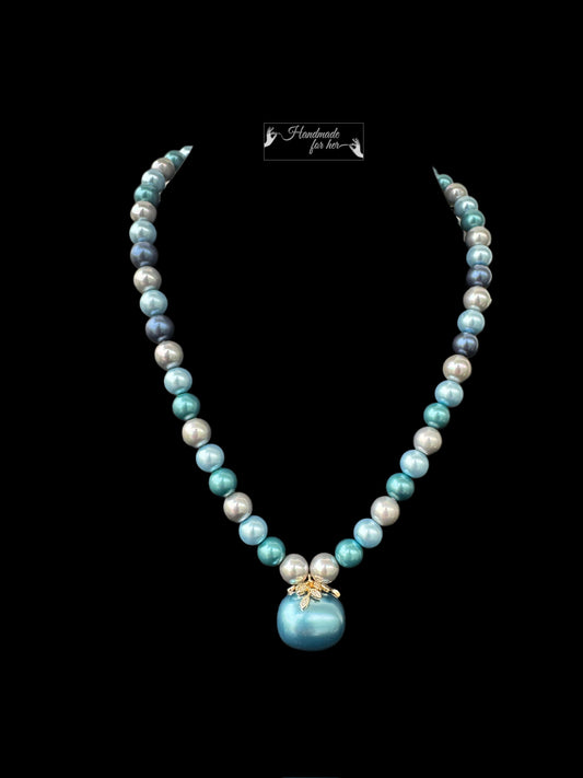 Handmade Multi-Toned Pearl Necklace with Unique Pendant - Beaded Treasures