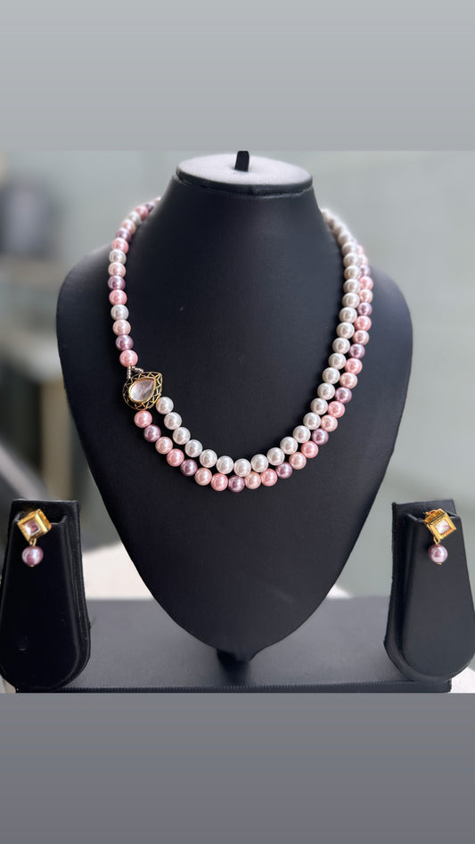 Handmade Two-Strand Pastel Pearl Necklace Set with Crystal Accents - Beaded Treasures