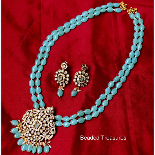 Kundan & Light Blue Beads Necklace Set - Beaded Treasures