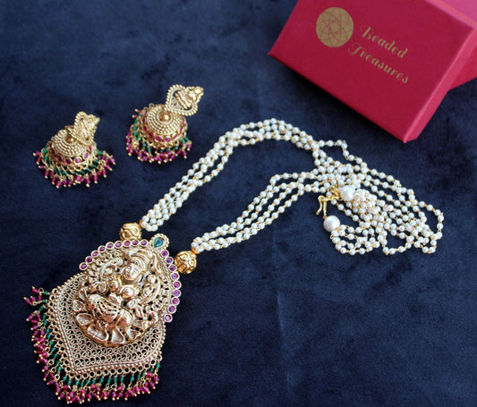 Antique Double Side Short Necklace with Earrings - Beaded Treasures