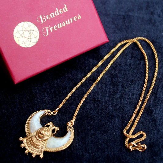 Scarab Moon Pendant Necklace - Beaded Treasures