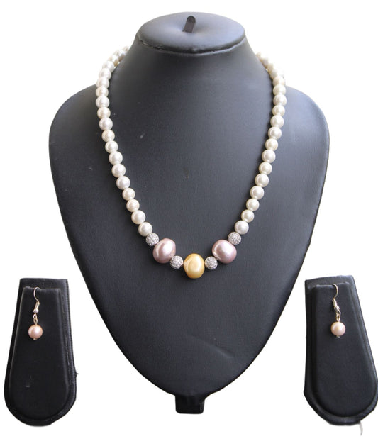 Handmade Faux Pearl Necklace Set with Gold and Pink Pearl Accents - Beaded Treasures Bengaluru