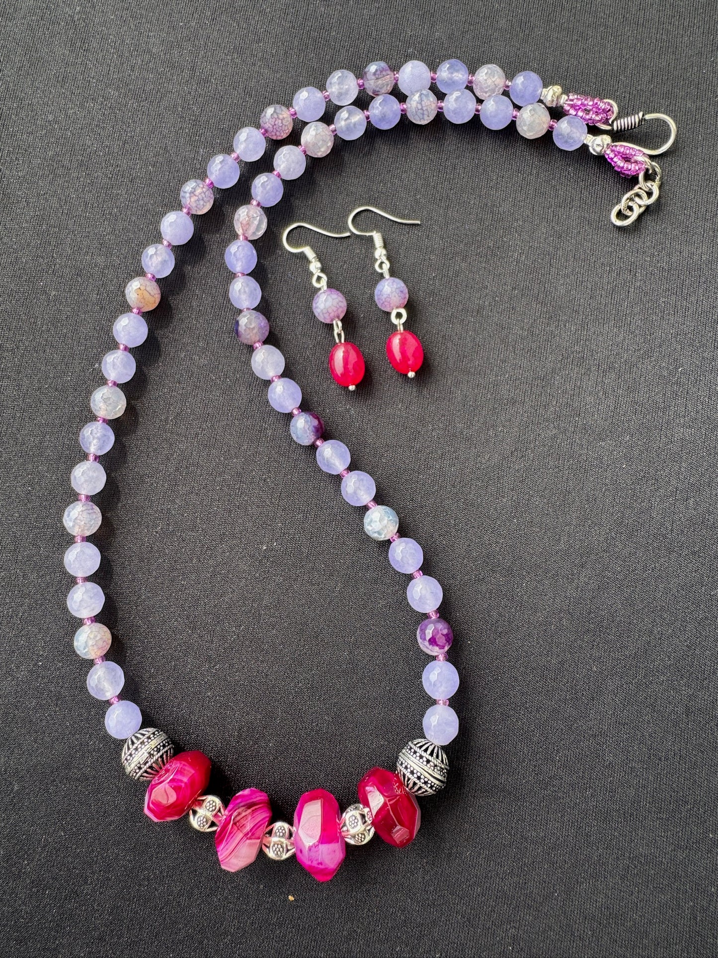 Lavender & Pink Stone Beaded Necklace Set - Beaded Treasures