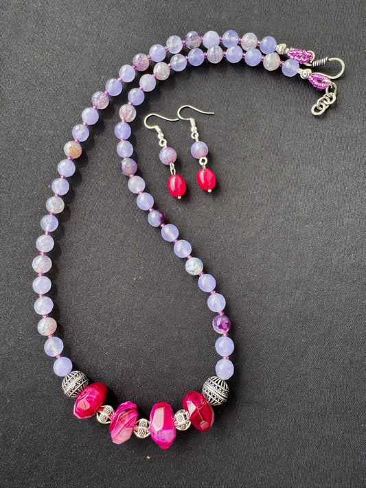 Lavender & Pink Stone Beaded Necklace Set - Beaded Treasures