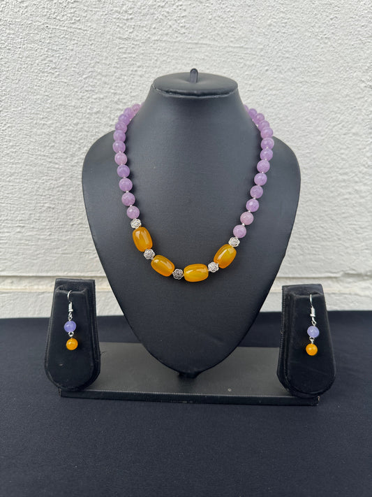 Purple & Yellow Stone Beaded Necklace Set - Beaded Treasures