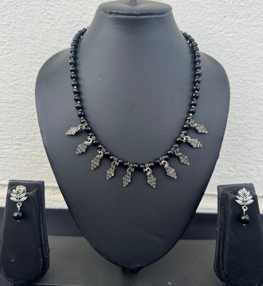 Black Onyx & Silver-Tone Motif Necklace Set - Beaded Treasures