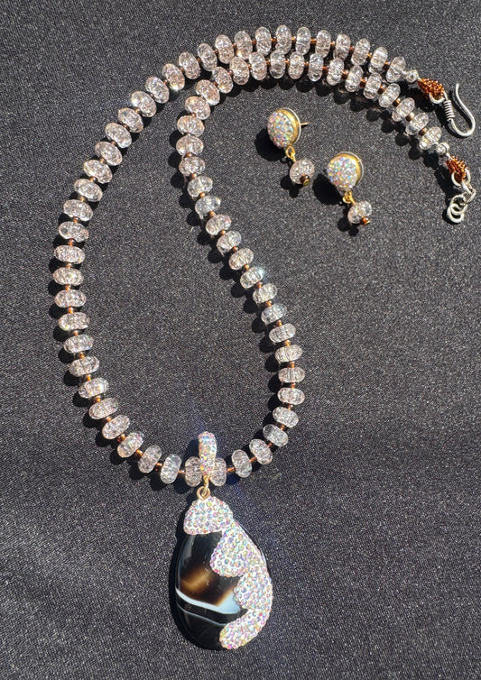 Agate Pendant Necklace Set with CZ Accents - Beaded Treasures
