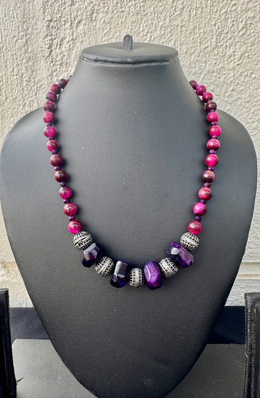 Amethyst & Tiger Eye Beaded Necklace - Beaded Treasures