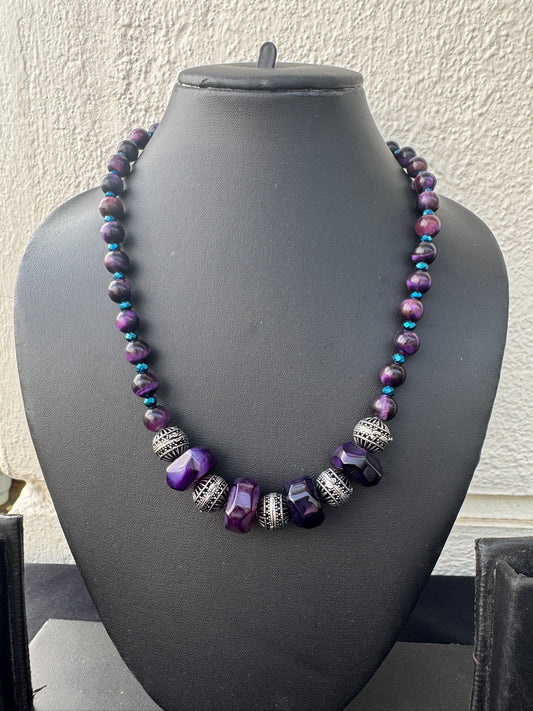 Amethyst, Tiger Eye & Silver-Tone Beaded Necklace - Beaded Treasures