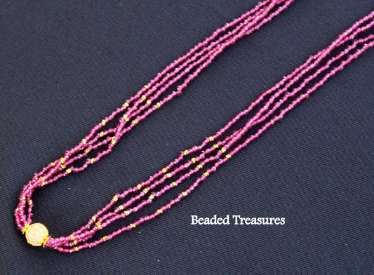 Magenta Multi-Strand Seed Bead Necklace - Beaded Treasures