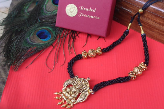 Black Beads Lord Ganesha Necklace - Beaded Treasures