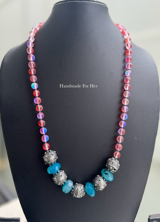 Handmade Multi-Color Glass Bead Necklace Set with Silver Accents & Earrings - Beaded Treasures