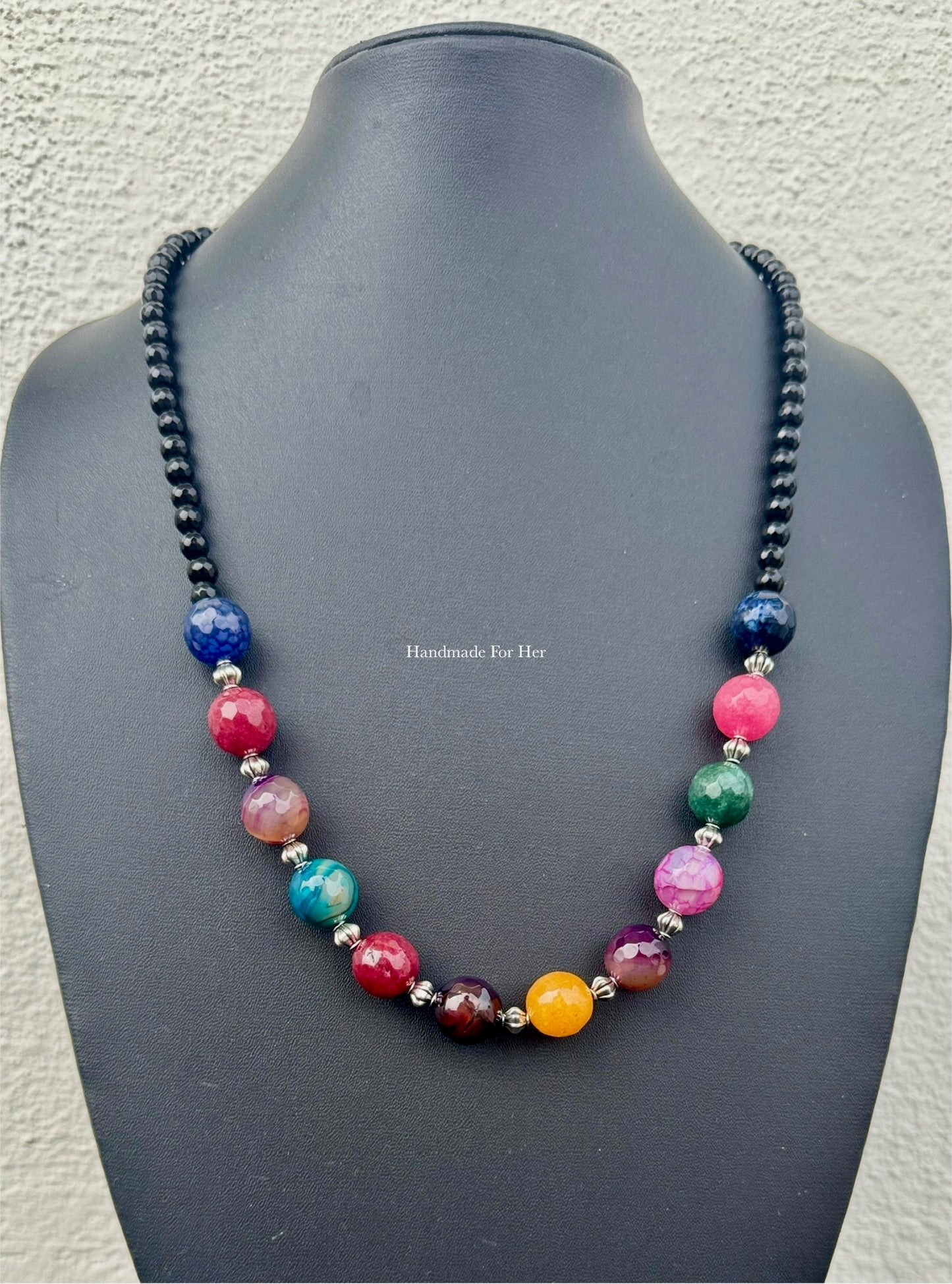 Handmade Multi-Gemstone Beaded Necklace Set with Black Onyx & Earrings - Beaded Treasures