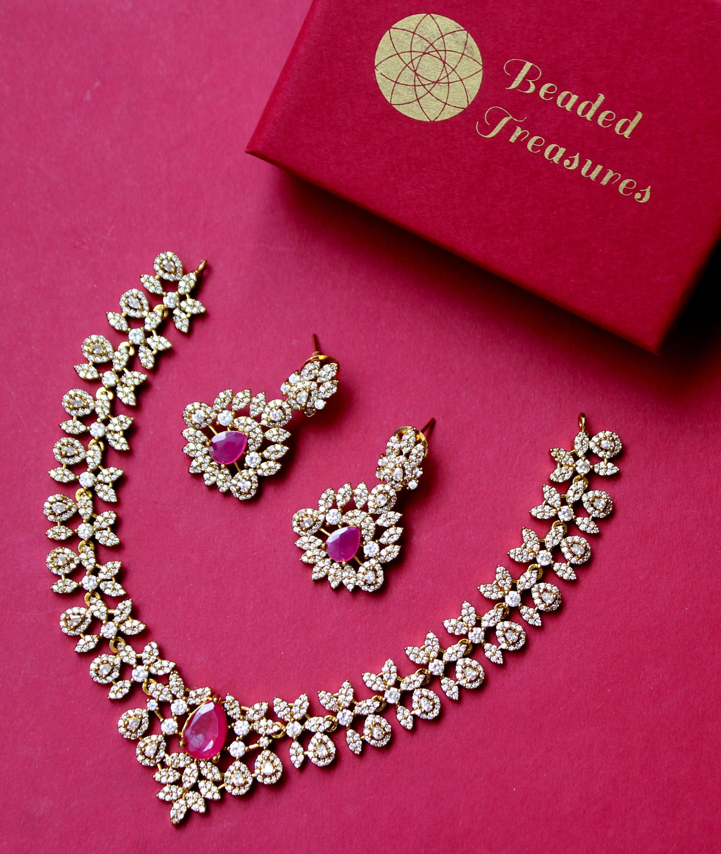 Diamond Ruby Necklace Set - Beaded Treasures