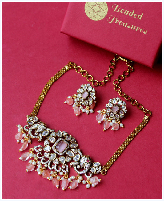Victorian Choker Set with Pink Stones - Beaded Treasures
