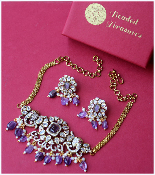 Victorian Rectangle Haathi Choker Set - Beaded Treasures