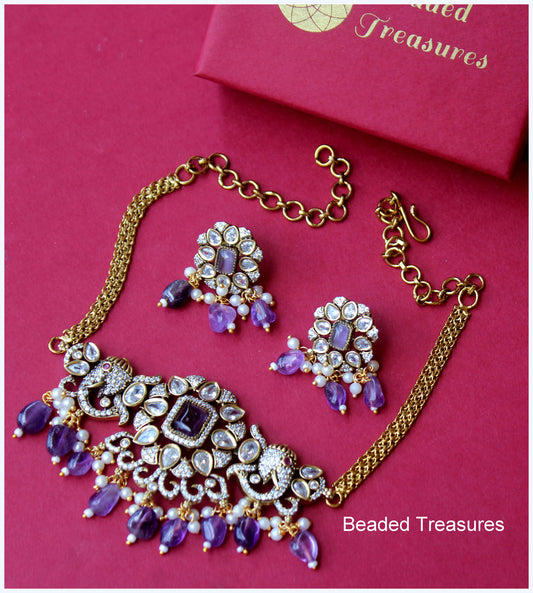 Victorian Rectangle Haathi Choker Set - Beaded Treasures