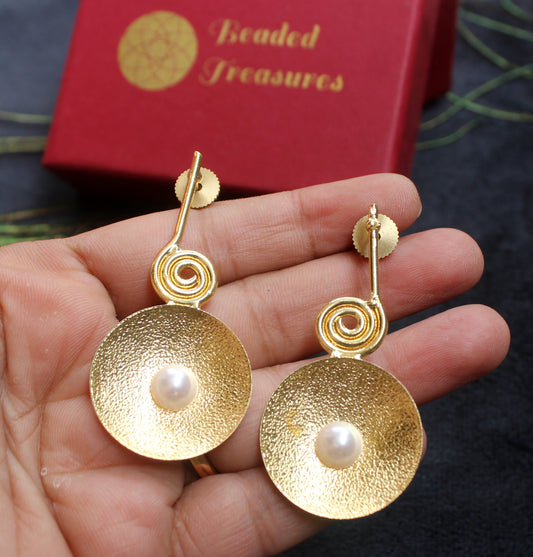 Gold Plated Brass & Pearl Earrings - Beaded Treasures