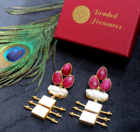 Gemstone & Mother of Pearl Dangler Earrings - Beaded Treasures