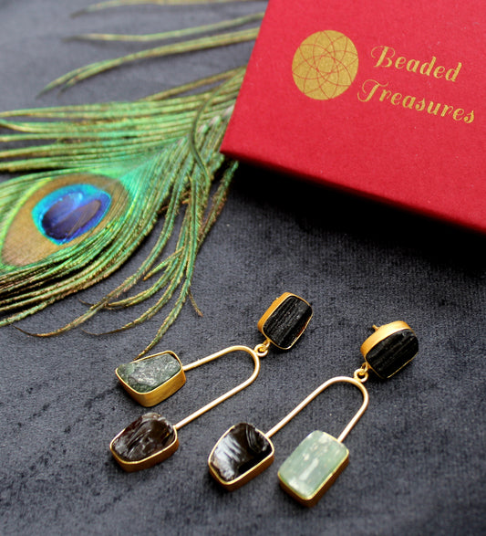 Raw Stone Dangler Earrings - Beaded Treasures