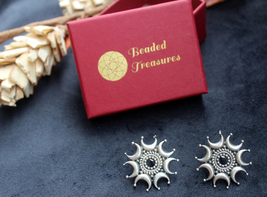 Oxidized Silver Sun and Moon Stud Earrings - Beaded Treasures