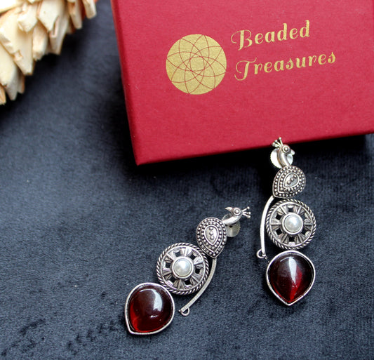 Oxidized Silver Dangler Earrings with Garnet Accents - Beaded Treasures
