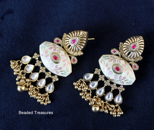 Kundan Jhumki Earrings - Beaded Treasures