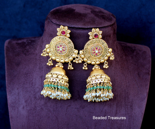 Brass Golden Jhumka Earrings - Beaded Treasures