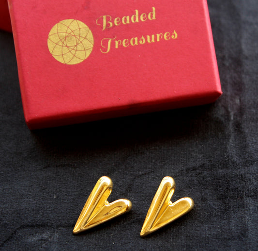 Gold-Tone Heart Clip-On Earrings - Beaded Treasures