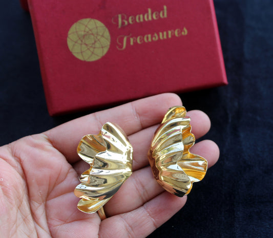 Chunky Gold-Tone Petal Clip-On Earrings - Beaded Treasures
