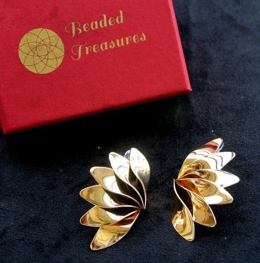 Gold-Tone Petal Clip-On Earrings - Beaded Treasures