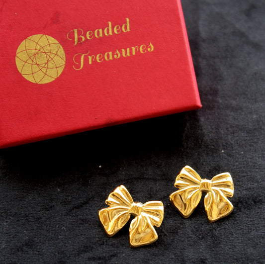 Gold-Tone Bow Clip-On Earrings - Beaded Treasures