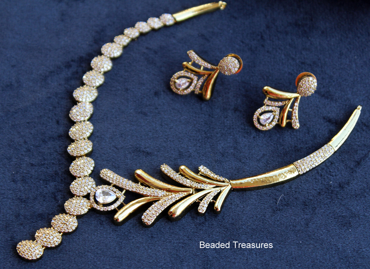Feather Design AD Necklace Set - Beaded Treasures