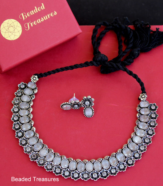 Oxidised Silver Plated Choker Set - Beaded Treasures