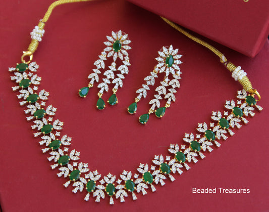 Gold Plated American Diamond Dainty Necklace and Earrings - Beaded Treasures