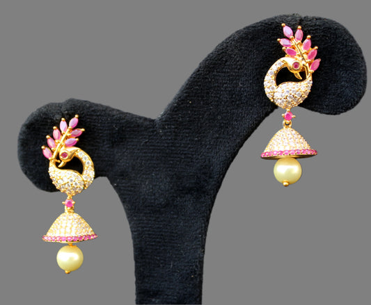 CZ Stone Peacock Jumka Earrings - Beaded Treasures