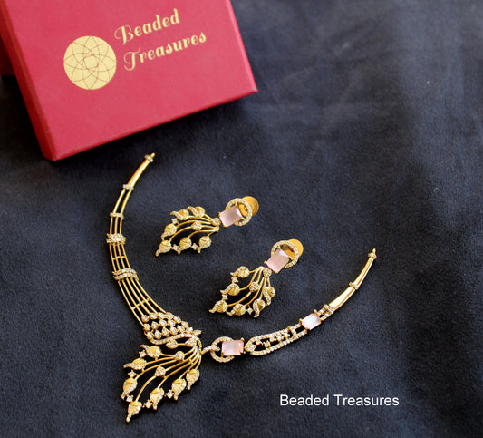 Premium Quality Matte Finish AD Necklace Set - Beaded Treasures