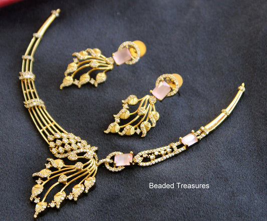 Premium Quality Matte Finish AD Necklace Set - Beaded Treasures