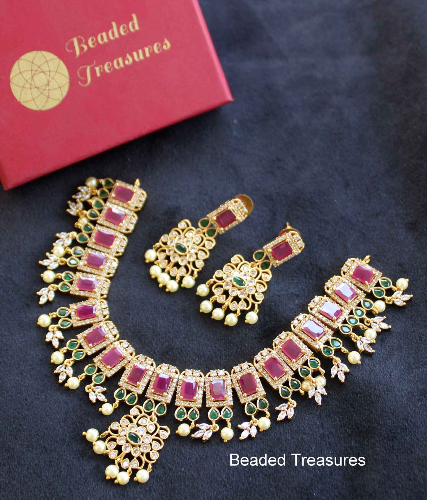 Matte Finish Rectangle Choker Set - Beaded Treasures