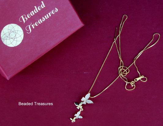 Gold-Toned Butterfly Pendant Necklace with Crystals - Beaded Treasures