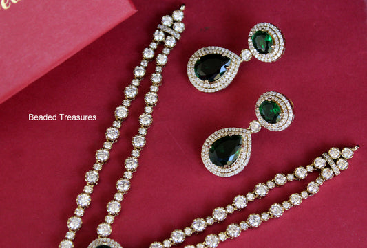 Moissanite Necklace & Earring Set with Green Stones - Beaded Treasures