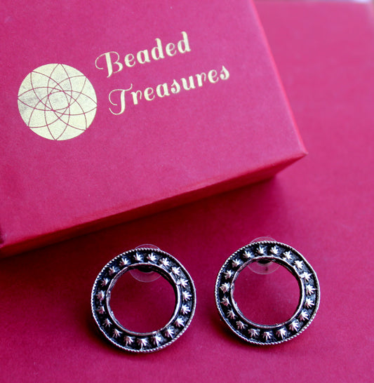 Oxidized Silver Open Circle Stud Earrings - Beaded Treasures