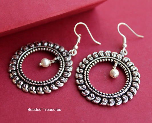 Oxidized Silver Hoop Earrings with Pearl Accents - Beaded Treasures