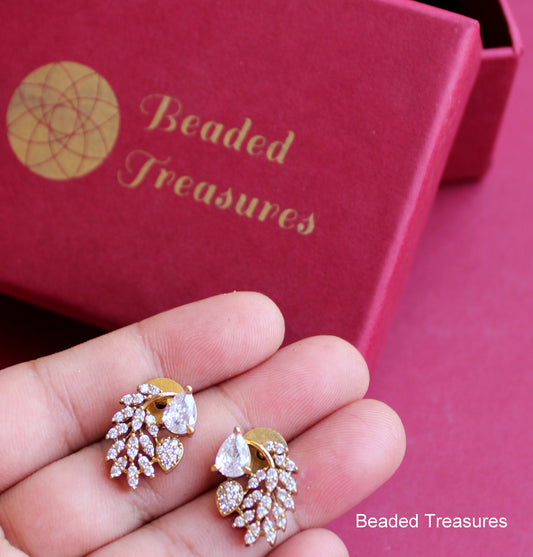 Gold-Toned Zirconia Stud Earrings with Pear Stones - Beaded Treasures