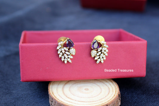 Gold-Toned Amethyst and CZ Earrings - Beaded Treasures