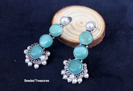 Monalisa Stone Stud Earrings with Pearl Accents - Beaded Treasures