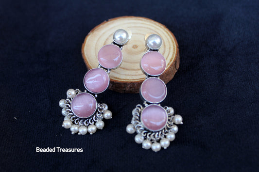 Monalisa Stone Stud Earrings with Pearl Accents - Beaded Treasures