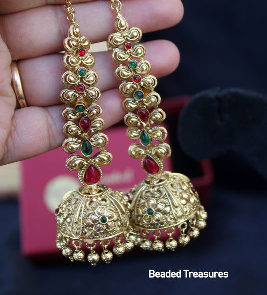 Gold-Toned Temple Jewellery Karnphool Floral Jhumki Earrings - Beaded Treasures